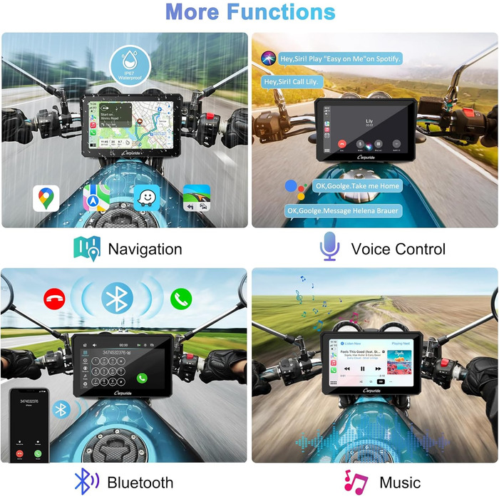 Бездротовий екран Carpuride W702 Carplay для мотоцикла, портативний CarPlay & Android автомобіль для мотоцикла, 7-дюймовий водонепроникний сенсорний екран, підтримує подвійний Bluetooth, GPS-навігацію, Siri.