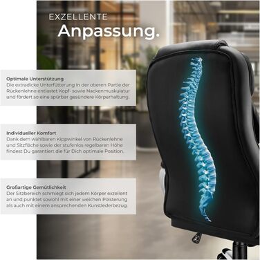 Крісло керівника tectake, офісне крісло з підкладкою 12 см, робоче крісло з підлокітниками та функцією гойдання, ергономічне офісне крісло, регульоване по висоті, ПК-крісло, обертове крісло з колесами, під шкіру - чорне