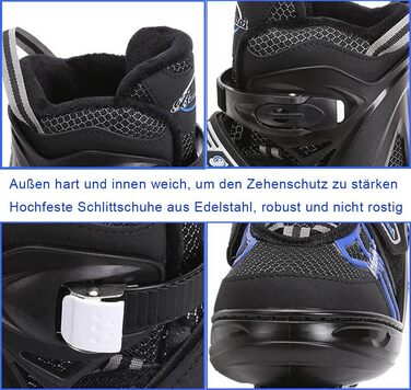Регульовані хокейні ковзани для чоловіків, жінок, дорослих та дітей, ковзани з нержавіючої сталі, взуття для ковзання на льоду із системою швидкої шнурівки та застібкою-фіксатором для надійної фіксації, чорні/попелясті, L3942