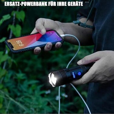 Акумуляторний світлодіодний ліхтарик, 1000000 люмен, надзвичайно яскравий тактичний ліхтарик із можливістю масштабування, 7 режимами освітлення та тривалим часом роботи від батареї, водонепроникний ручний ліхтарик для кемпінгу, походів, риболовлі, активно