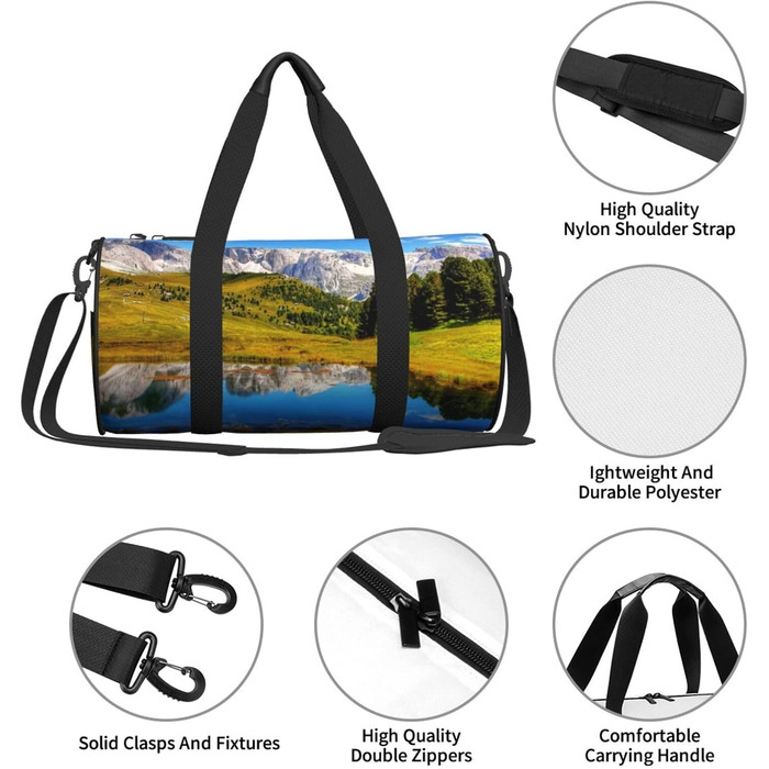 Спортивна сумка, дорожня сумка, стильний малюнок з пейзажем, сумка для подорожей на вихідні, чорна, універсальний розмір
