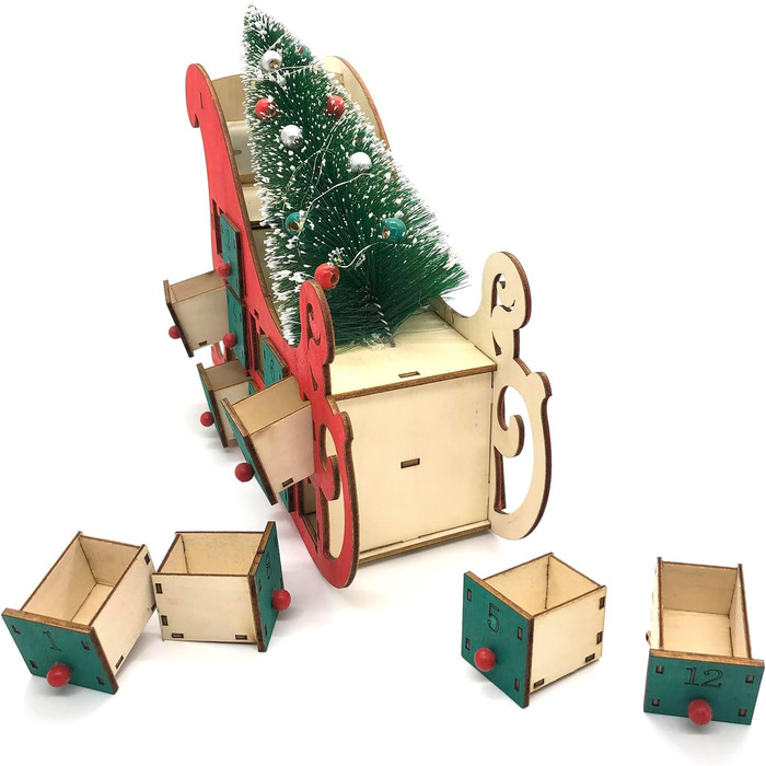 Різдвяні сани ялинка дерев"яний адвент-календар Guaber