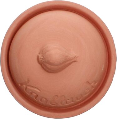 Горщик для часнику MamboCat Terra з теракоти Ø 12,8 см Глиняний горщик з кришкою для вашої кухні Гарної форми контейнер для зберігання з рельєфним малюнком та написами Ідеально підходить для тривалого зберігання