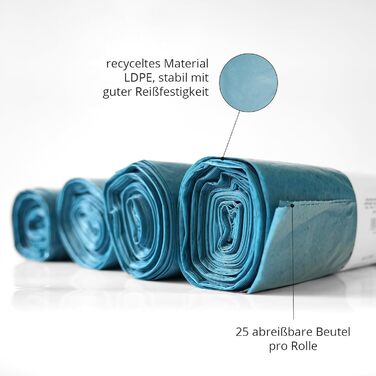 Сміттєві пакети, 250 шт. надзвичайно міцні сині сміттєві пакети, місткість 120 л, 700 x 1100 мм, тип 70 товщиною 42 мкм, особливо стійкі до розривів, ідеально підходять для саду, перевезення, розвантаження та домашнього використання, 10 упаковок по 250 шт