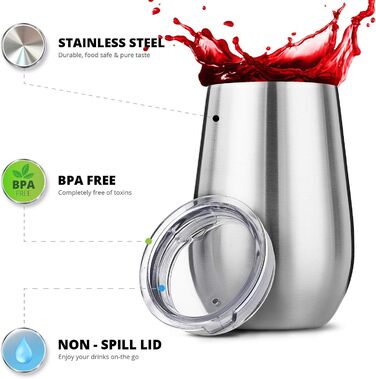 Келихи для вина з нержавіючої сталі Tru Blu Steel, з подвійними стінками, ізольовані, з кришкою - набір 2, металевий келих для вин