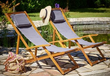 Дерев&39яний шезлонг Casaria, водонепроникний, складаний, регульований, вантажопідйомність 160 кг, підлокітники, подушка для шиї, садовий/балконний шезлонг, акацієве дерево, 94x94x60 см, антрацит