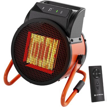 Керамічний вентилятор-обігрівач з пультом дистанційного керування, електричний обігрівач потужністю 2000 Вт з цифровим термостатом, 24-годинний таймер, 3 режими нагріву, швидкий нагрів, вуличний променевий обігрівач, підходить для патіо, гаражів, будівель