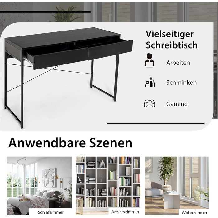 Стіл, комп'ютерний стіл з 2 шухлядами, невеликий офісний стіл, метал, промисловий дизайн, стіл для ПК для навчання, домашнього офі