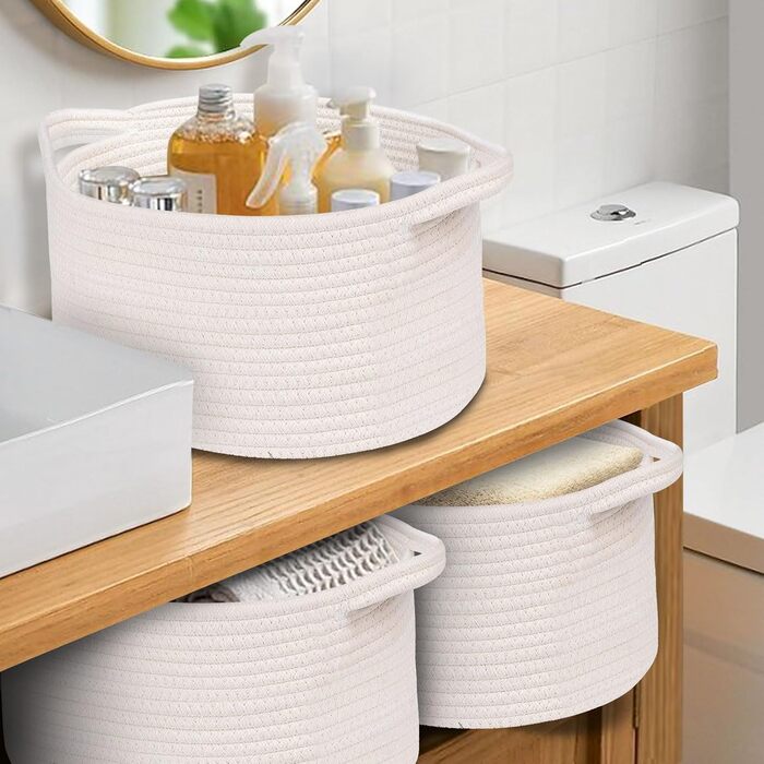 Кошик для зберігання OUTBROS, кошик-органайзер, плетений кошик, декоративна плетена коробка для зберігання, багатоцільовий контейнер-органайзер, що штабелюється, білий, 3 шт., білий, розмір L