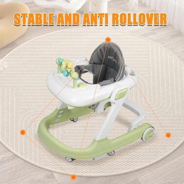 Дитячі ходунки Homewell 2-в-1, регульована висота в 3 положеннях, допоміжний пристрій для ходьби, навчальний центр з клавішами піаніно, розвиваючі ходунки, ходунки для дітей 624 місяців (світло-зелені)