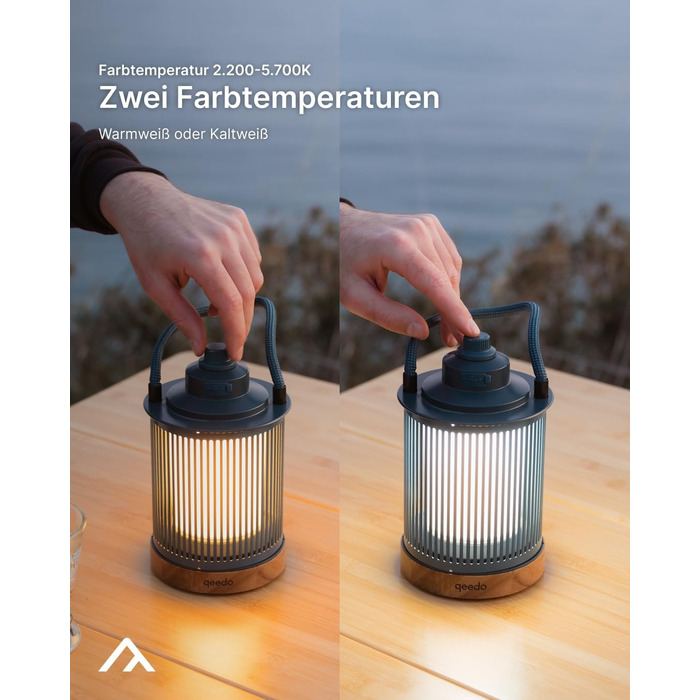 Світлодіодний кемпінговий світильник qeedo Lucia, акумуляторний (USB, батарейка типу АА або акумуляторна батарея), плавне затемнення, настільний світильник для кемпінгу на відкритому повітрі, темно-синій