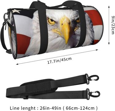 Спортивна сумка для подорожей, дизайн прапор та орел США, чорний колір, універсальний розмір