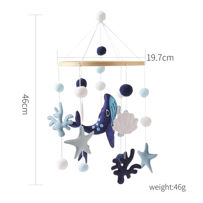 Мобільний кронштейн дерев'яний для дитячого ліжка, мобільний пеленальний столик для кронштейна для прикраси дитячої кімнати, індивідуальний мобільний тримач стійки для підвіски Wind Chimes Bed Bell, іграшки для дитячого ліжка (Blue Whale Bed Bell)