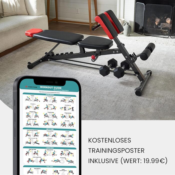 Багатофункціональна лава для силових тренувань Finer Form FID для всього тіла, збільшене розгинання спини, римське крісло, регульована лава для пресу, похила лава, плоска лава