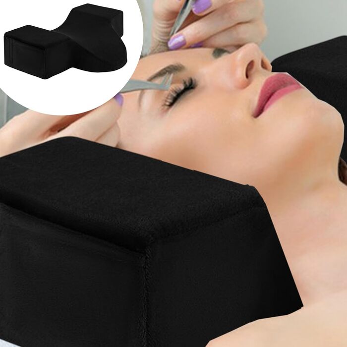 Подушка для нарощування вій на шиї - Подушка для вій з піни з ефектом пам&39яті - Ергономічна, з підтримкою шиї та спини, оксамитовий чохол для подушки, який можна прати та знімати, для салонів краси та домашнього використання, чорна