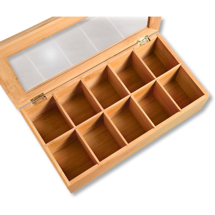 Чайна коробка з 10 відділеннями та оглядовим віконцем, матеріал бамбук, розміри Ш 36 x Г 20 x В 9 см, колір коричневий 58901 13 36 x 20 x 9 см коричневий