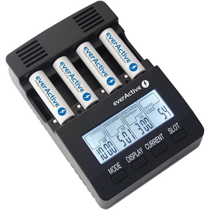 Зарядний пристрій everActive для 4 батарейок типу AAA, професійний та швидкий, РК-дисплей, тест ємності, тест внутрішнього опору, модель NC-3000