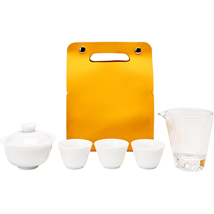 Чайний сервіз Гайвань, портативний керамічний набір для чаювання в стилі Гунфу з сумкою для зберігання, ідеальний для дому, подорожей, пікніків та декору.