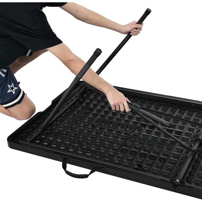 Розкладний стіл Storeo Basics, прямокутний, з ручкою для перенесення, для використання в приміщенні та на вулиці, портативний, легкий, дорожній стіл, для пікніка, кемпінгу, чорний, 182 x 75 x 73 см (183 см) чорного кольору