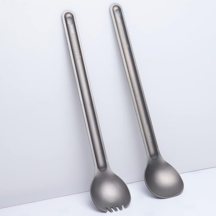 Титанова ложка Ложка з довгою ручкою Свинячі кемпінгові столові прибори, Надлегкий титановий набір столових приборів для кемпінгу,