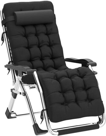 Складаний шезлонг, лежак, надзвичайно великий садовий шезлонг, для патіо, саду, пляжу, басейну, з подушкою-підтримкою 200 кг (Black1)