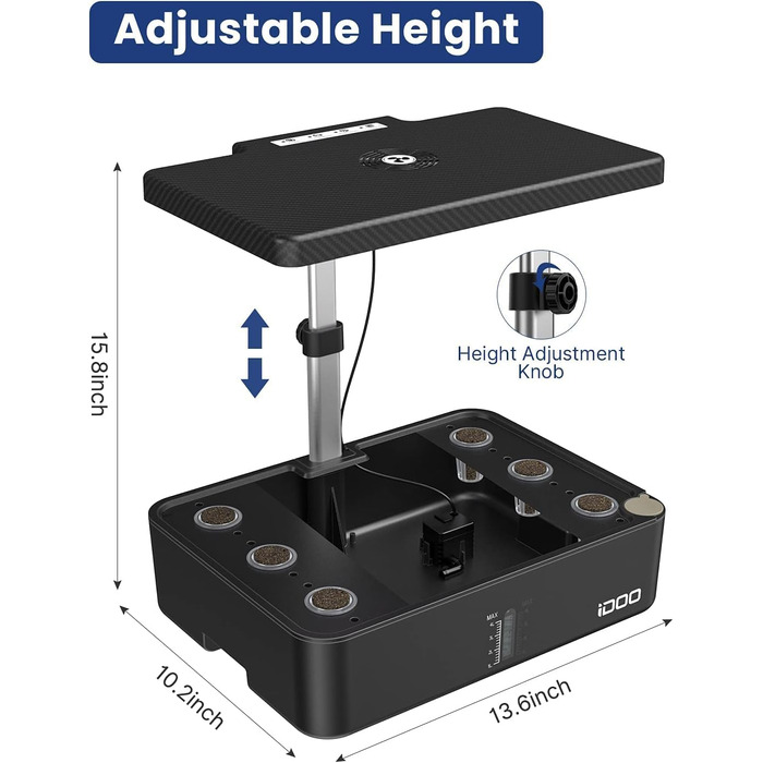 Гідропонна система вирощування iDOO, 12 стручків кімнатного травяного саду з автоматичним таймером, розумний сад зі світлодіодною лампою для рослин і вентилятором, регульований по висоті садовий набір трав, чорний