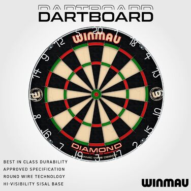 Набір захисних рамок для мішні для дартсу WINMAU Diamond Plus Steel - Професійні аксесуари для дартсу - Включає мішень для дартсу Diamond Plus, рамку для дартсу, 2 набори прецизійних сталевих дартсу та багато іншого