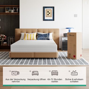 Матрац Novilla 140x200 см з холодної піни, рівень жорсткості H3/H4, 7-зонний комфортний матрац з піни, дихаючий комфортний згортаючий матрац зі знімним тканинним чохлом, сертифікований Oeko-TEX, висота 18 см, 18 см, 140 x 200 см