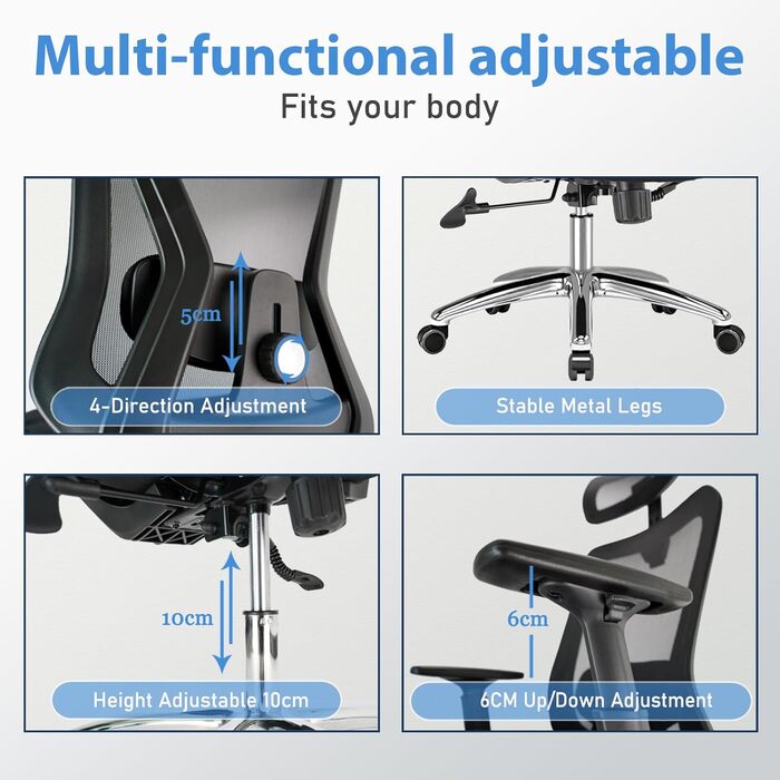 Ергономічне офісне крісло, стілець для роботи з підголівником, поперековою опорою, підлокітниками, регулюванням висоти, обертове крісло з функцією нахилу 90-130 (з фіксацією), вантажопідйомність до 150 кг.