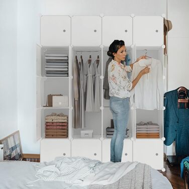 Система полиць для гардеробу своїми руками, взуттєва полиця з рейкою для одягу, модульна комбінована шафа, компактна вставна система полиць, портативна складана шафа для книг з дверима (20 кубів, бежевий колір) бежевий, 20 кубів