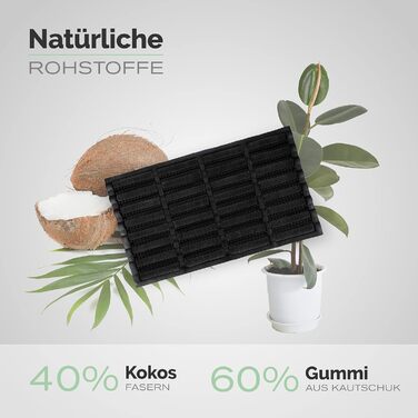 Килимок для дверей Entrando з гуми та кокосу, чорний, 45x75 см міцний килимок для вулиці, патіо, майстерні та гаража всепогодний, нековзний та міцний килимок для дверей, чорний, 45 x 75 см