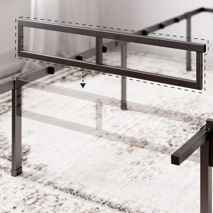 Ліжко Zinus Justin 90x200 см - Висота 36 см з місцем для зберігання під ліжком - Металевий каркас ліжка-платформа - Чорний 90x200 см Сучасний чорний