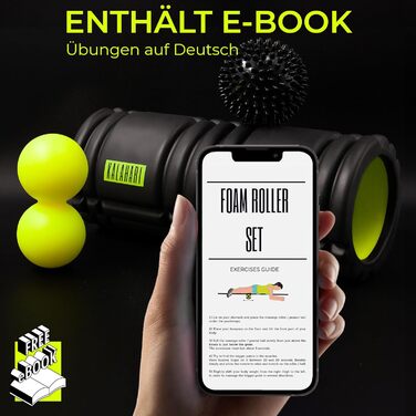 Набір роликів для фасцій KALAHARI, 3 предмети та електронна книга з вправами німецькою мовою - пінопластовий валик, дуобол, колючий м&39яч для самомасажу та тренування фасцій, фітнес-ролик для спини, хребта, стегон, ніг, шиї