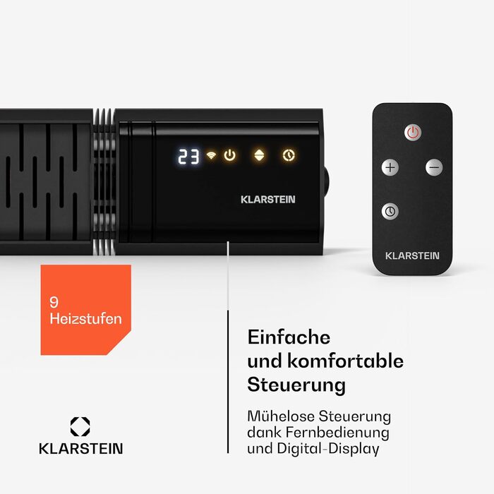 Інфрачервоний настінний обігрівач Klarstein 2000 Вт настінний, IP65, 9 налаштувань нагріву, додаток та пульт дистанційного керування, таймер, алюмінієвий, електричний обігрівач для 15 м, WiFi, тихий, електричний настінний обігрівач