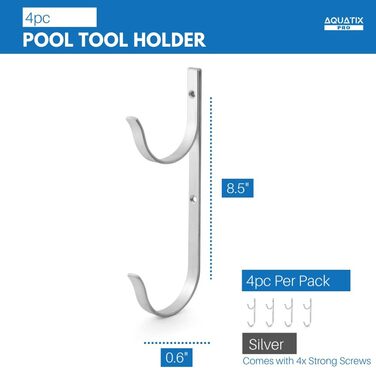 Тримачі для стійки для басейну Aquatix Pro, преміум-набір з 4 алюмінієвих тримачів, ідеальні гачки для телескопічних стійк, скімерів, граблів для листя, сіток, щіток, пилососного шланга, садового інструменту та аксесуарів для басейну