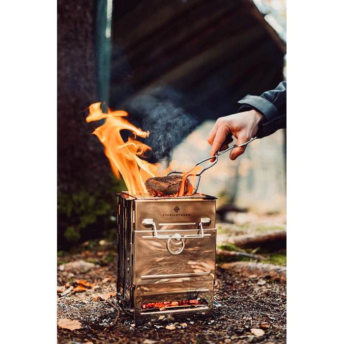 Вугільний гриль з нержавіючої сталі, складаний для кемпінгу та використання на свіжому повітрі портативний гриль, кемпінговий гриль, вуличний гриль кемпінговий гриль дуже стабільний та компактний, 21 см x 14 см x 14 см
