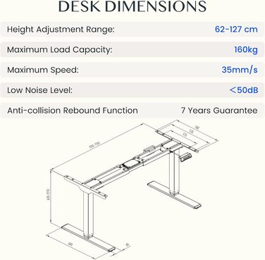 Стіл FLEXISPOT з регулюванням висоти, електрична рама столу з 2 потужними двигунами, супервантажопідйомність 160 кг, 3-рівнева телескопічна система, пам&39ять налаштувань, світлодіодний дисплей висоти (PRO Black) PRO король продуктивності з вантажопідйомн
