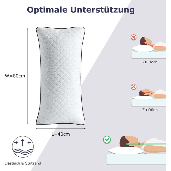 Подушки 40x80 см, комплект з 2 шт. , ортопедичні подушки для сну на боці з преміальним наповнювачем, дихаюча подушка для шиї, для сну, сидіння, ліжка, дивана, для алергіків, м&39які та підтримуючі, можна прати, чорно-білі, 40 x 80 см, 2 шт. и