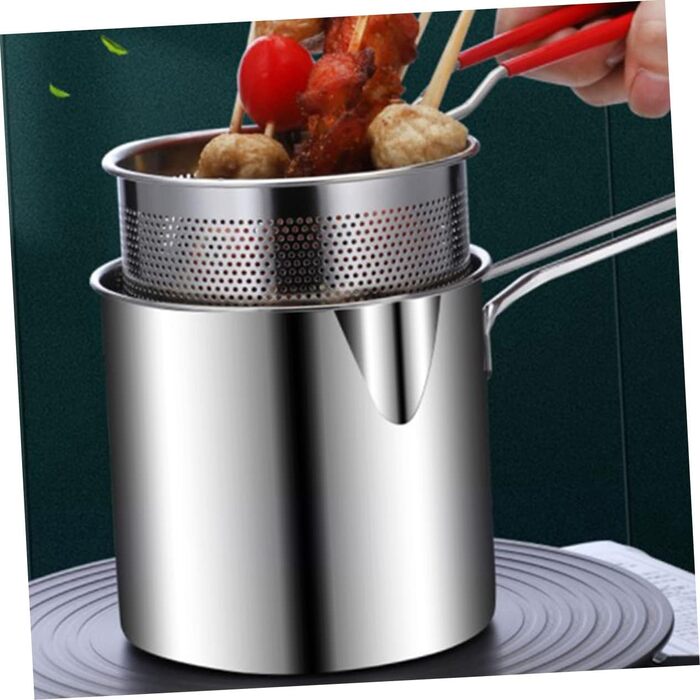 Комплект фритюрниці з нержавіючої сталі для дому Міні-сковорода Портативна плита Кошик для фритюрниці тако Японська фритюрниця темпура Маленька глибока фритюрниця Кошик для фритюрниці з горщиком, 1