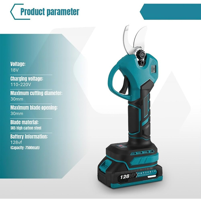 Акумуляторні садові ножиці для акумуляторів Makita 18V, електричні садові ножиці 30 мм, електричні садові ножиці з 2 акумуляторами ємністю 7500 мАг, садові ножиці з дисплеєм, бездротові садові ножиці для садівництва та обрізки дерев