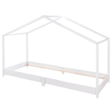 Дитяче ліжко roba House 90 x 200 см - Підлогове ліжко за принципами Монтессорі - Розсувне з рейковим каркасом, матрацом та покривалом для ліжка House - Ліжко з білого лакованого дерева 90 x 200 см продається окремо