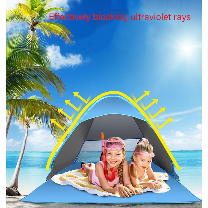 Розкладний пляжний намет із захистом від ультрафіолету 50, автоматичний розкладний намет на 2-3 особи, портативний пляжний намет із сонцезахисною тентом для кемпінгу та саду, невеликий розмір у пакувальному вміщенні