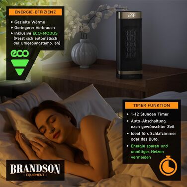 Енергозберігаючий, тихий вентилятор-обігрівач - Коливальний - з пультом дистанційного керування - Лауреат нагород - ЕКО-режим - 2 швидкості - Таймер - Керамічний обігрівач - Ванна кімната, вітальня, офіс, дитяча кімната A Чорний 2000 Вт