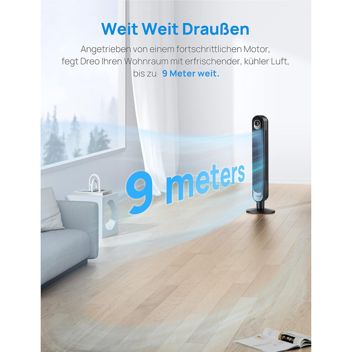 Тихий баштовий вентилятор Dreo 28 дБ, висота 106 см 6 рівнів швидкості 4 режими, таймер 12 годин, вентилятор на п'єдесталі, що обе