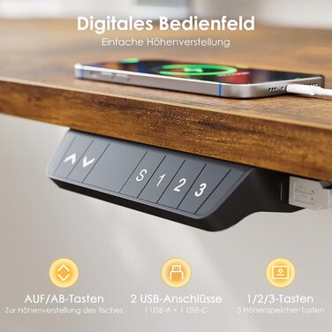 Рама столу OffiGo з регульованою висотою та 2 двигунами, регульовані по висоті ніжки столу з USB-C та A, електрична рама столу з 3 ручними елементами керування з пам&39яттю, стіл для роботи стоячи для столів 100-200 см, чорний, 2 двигуни, чорний