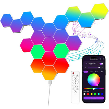 Панелей, Hexagon Gaming Decoration LED Wall Light, Music Sync, APP Control, Remote Controls, Hexagon Honeycomb Wall Lights Gaming Accessories Hexa Lamp Smart Home Decoration Wall, 20 шт., Hexagon LED