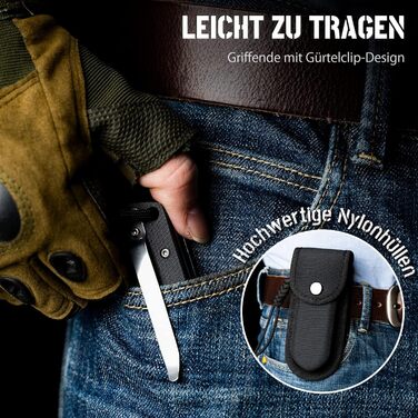 Складний ніж NedFoss BEAST, великий кишеньковий ніж зі сталі D2 10 см з руків'ям G10, гострий одноручний ніж з піхвами та шарикопі