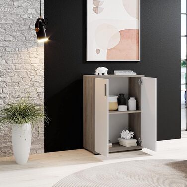 Комод Stella Trading Bobby з обробкою дуба Сонома, темний - Сучасний буфет з великою кількістю місця для зберігання речей у вашій вітальні - 60 x 82 x 35 см (Ш/В/Г) Дуб Сонома темний 35Г x 60Ш x 82В см (2 шухляди)