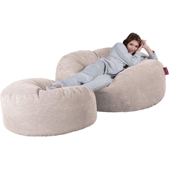 Лаунж Мопс, 'Мега-Мамонт Диван-мішок Beanbag XXL, Диван-ліжко, Помпон кремовий