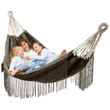 Бавовняний гамак для вулиці та дому - 220 x 115 см - Гамак з тканини в стилі бохо - Гамак для саду або балкону - Вуличний гамак - Темно-сірий